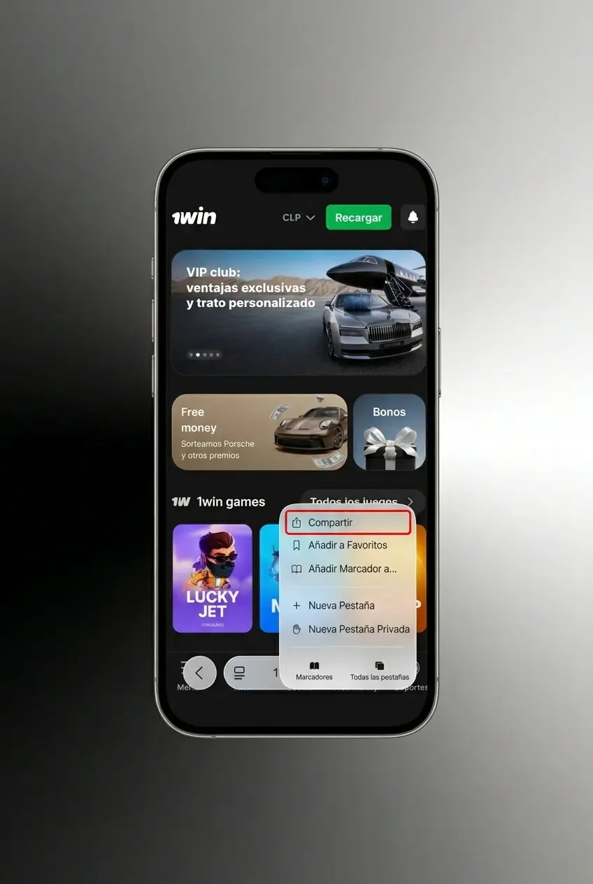 Guía para instalar la app PWA de 1win en iPhone y iPad con iOS 12 o superior desde Safari