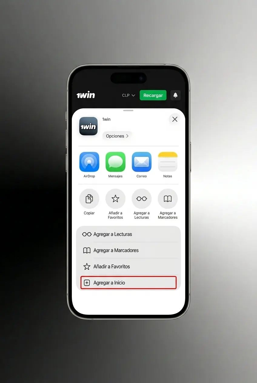Guía paso a paso para instalar la app PWA de 1win en iPhone y iPad con iOS 12 o superior